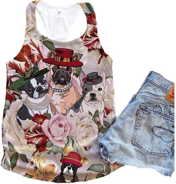 French Bulldog Vintage Floral Tank Top – Summer Casual Tank Tops For Women – Gift For Young Adults