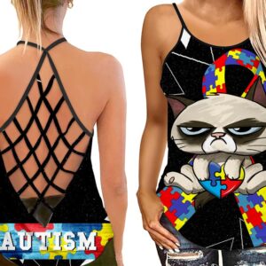 Funny Angry Cat Puzzle Open Back Camisole Tank Top Fitness Shirt For Women Exercise Shirt 1 omqmh4