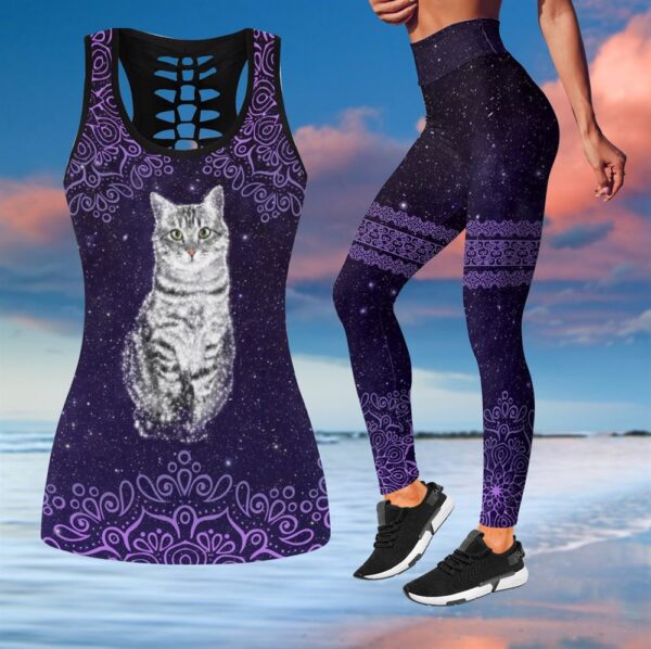 Galaxy Cat All Over Printed Women’s Tanktop Leggings Set –  Perfect Workout Outfits – Gifts For Cat Lovers