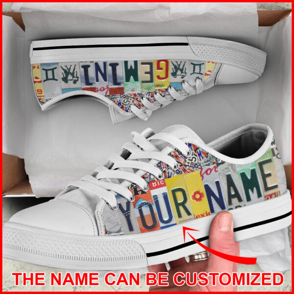 Gemini License Plates Custom Name Low Top Shoes – Gemini Zodiac Sign Horoscope Shoes – Lowtop Shoes Gift For Adults