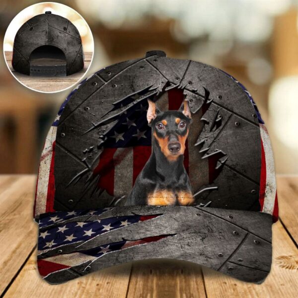 German Pinscher On The American Flag Cap Custom Photo – Hats For Walking With Pets – Gifts Dog Caps For Friends