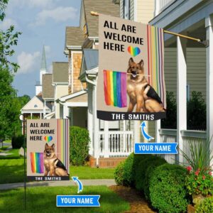 German Shepherd All Are Welcome Here Lgbt Personalized Flag Custom Dog Garden Flags Dog Flags Outdoor 1