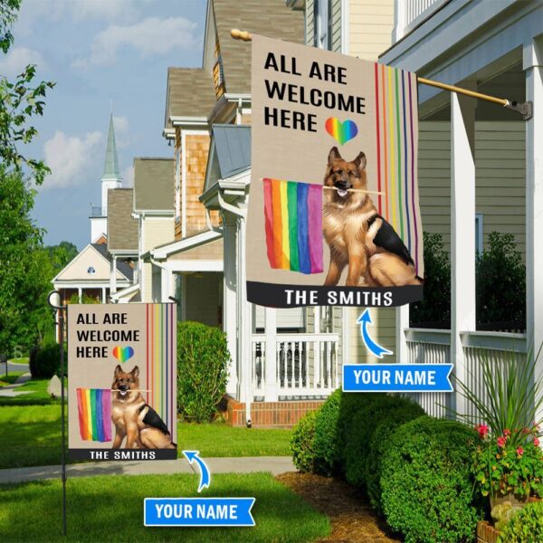 German Shepherd All Are Welcome Here Lgbt Personalized Flag – Custom Dog Garden Flags – Dog Flags Outdoor