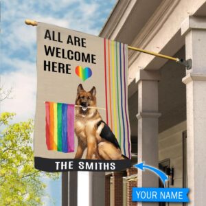 German Shepherd All Are Welcome Here Lgbt Personalized Flag Custom Dog Garden Flags Dog Flags Outdoor 2