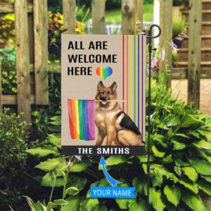 German Shepherd All Are Welcome Here Lgbt Personalized Flag Custom Dog Garden Flags Dog Flags Outdoor 3