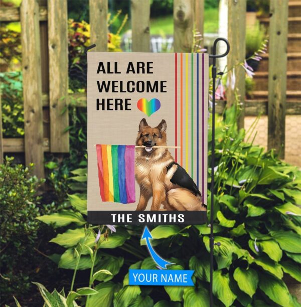 German Shepherd All Are Welcome Here Lgbt Personalized Flag – Custom Dog Garden Flags – Dog Flags Outdoor