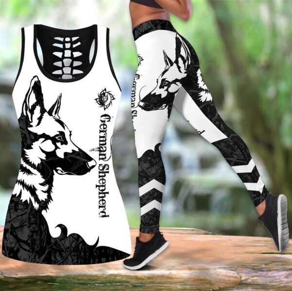 German Shepherd Black Tattoos Hollow Tanktop Legging Set Outfit – Casual Workout Sets – Dog Lovers Gifts For Him Or Her