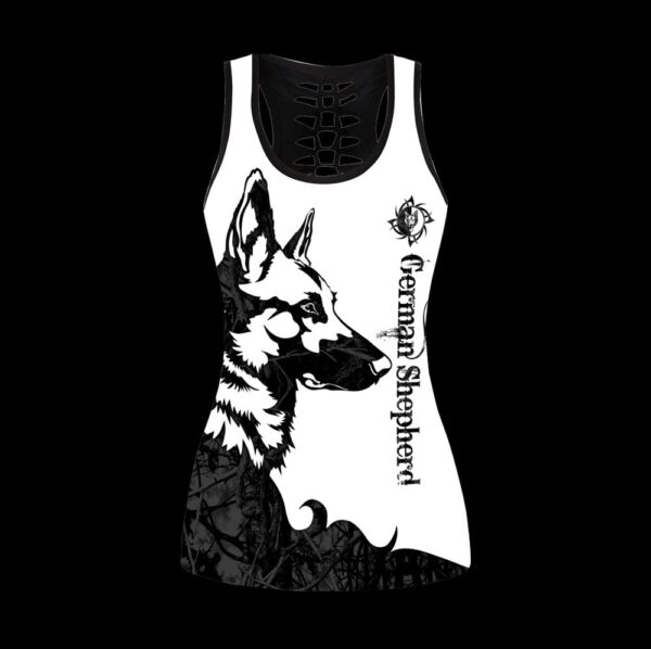German Shepherd Black Tattoos Hollow Tanktop Legging Set Outfit – Casual Workout Sets – Dog Lovers Gifts For Him Or Her