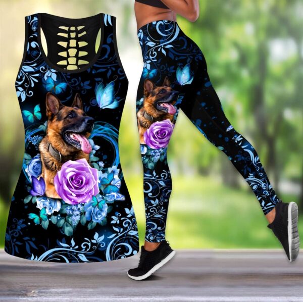German Shepherd Butterfly Hollow Tanktop Legging Set Outfit – Casual Workout Sets – Dog Lovers Gifts For Him Or Her