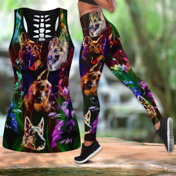 German Shepherd Colorful Hollow Tanktop Legging Set Outfit – Casual Workout Sets – Dog Lovers Gifts For Him Or Her