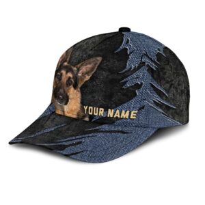 German Shepherd Dog Jean Background Custom Name Cap Classic Baseball Cap All Over Print Gift For Dog Lovers 3 awjeuv