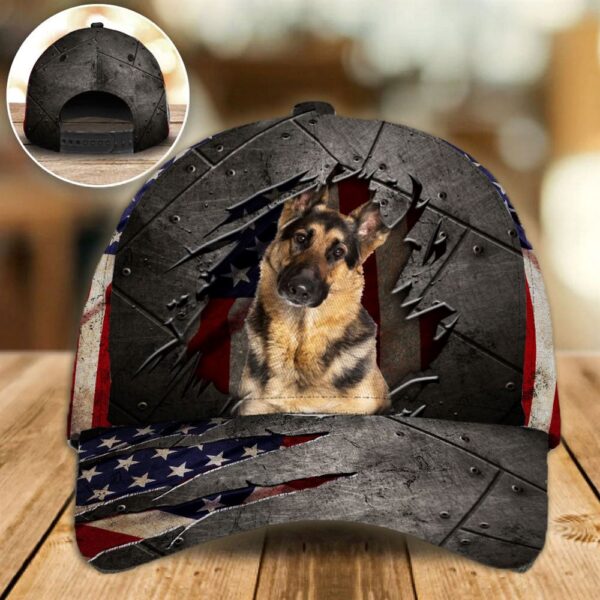 German Shepherd On The American Flag Cap Custom Photo – Hat For Going Out With Pets – Gifts Dog Hats For Relatives