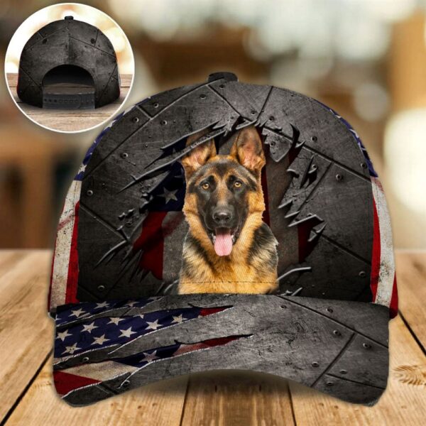 German Shepherd On The American Flag Cap Custom Photo – Hats For Walking With Pets – Gifts Dog Caps For Friends