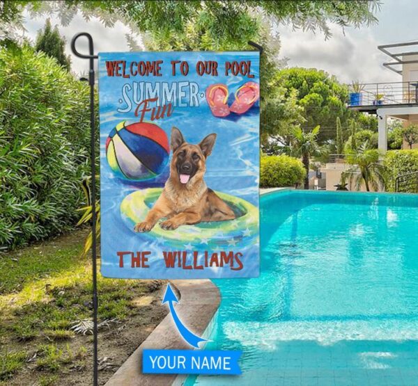 German Shepherd Personalized  Flag For Pools – Custom Dog Garden Flags – Dog Flags Outdoor