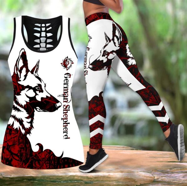 German Shepherd Red Tattoos Hollow Tanktop Legging Set Outfit – Casual Workout Sets – Dog Lovers Gifts For Him Or Her