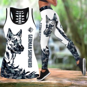 German Shepherd Tattoos Hollow Tanktop Legging Set Outfit – Casual Workout Sets – Dog Lovers Gifts For Him Or Her