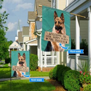 German Shepherd Welcome To Our Happy Place Personalized Flag Custom Dog Garden Flags Dog Flags Outdoor 1