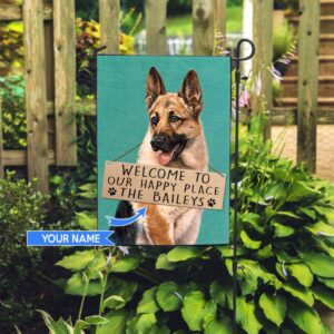 German Shepherd Welcome To Our Happy Place Personalized Flag Custom Dog Garden Flags Dog Flags Outdoor 2