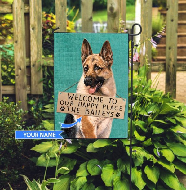 German Shepherd Welcome To Our Happy Place Personalized Flag – Custom Dog Garden Flags – Dog Flags Outdoor