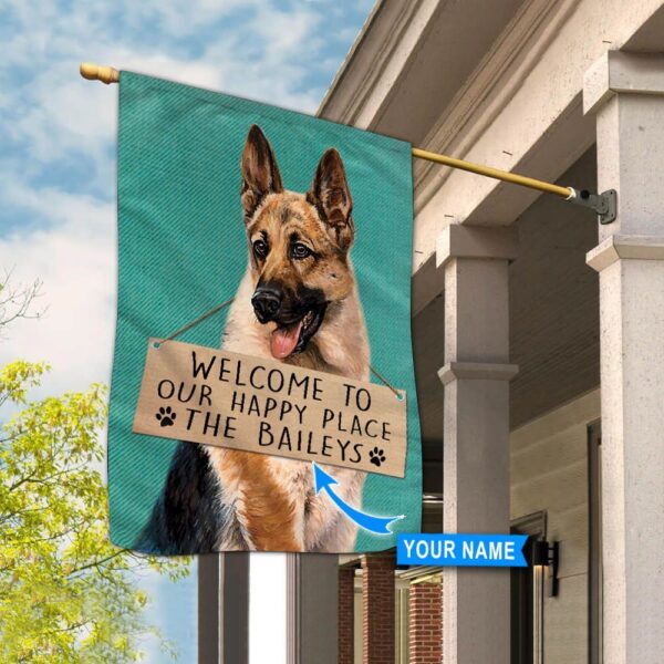 German Shepherd Welcome To Our Happy Place Personalized Flag – Custom Dog Garden Flags – Dog Flags Outdoor