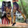 German Shepherd With American Flag Hollow Tanktop Legging Set Outfit – Casual Workout Sets – Dog Lovers Gifts For Him Or Her