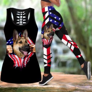 German Shepherd With Usa Flag Hollow Tanktop Legging Set Outfit Casual Workout Sets Dog Lovers Gifts For Him Or Her 1 sizcbk