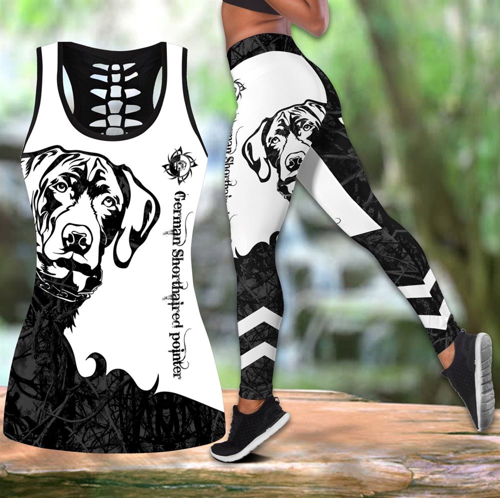 German Shorthaired Pointer Black Hollow Tanktop Legging Set Outfit - Casual  Workout Sets - Dog Lovers Gifts For Him Or Her - Furlidays
