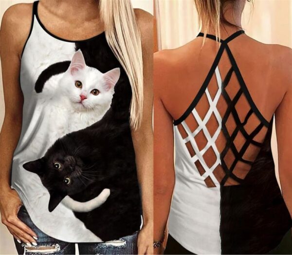 Gift For Cat Lover Criss Cross Tank Top – Women Hollow Camisole – Gift For Cat Lover