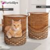 Ginger Cat Rattan Texture Laundry Basket – Cat Laundry Basket – Gift For Cat Lovers