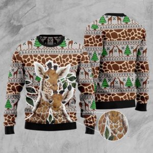 Giraffe Family Christmas Ugly Christmas Sweater Gift For Pet Lovers Unisex Crewneck Sweater 3