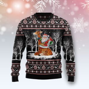 Giraffe Santa Claus Ugly Christmas Sweater…