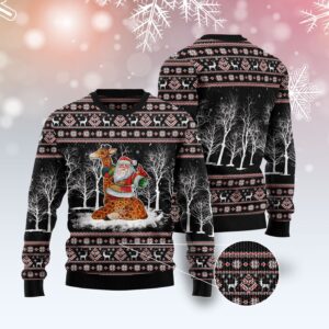 Giraffe Santa Claus Ugly Christmas Sweater Lover Xmas Sweater Gift Unisex Crewneck Sweater 3