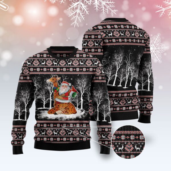 Giraffe Santa Claus Ugly Christmas Sweater – Lover Xmas Sweater Gift  – Unisex Crewneck Sweater