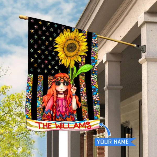Girl Hippie Sunflower Personalized House Flag – Garden Flags Outdoor – Outdoor Decoration