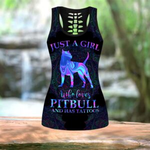 Girl Loves Pitbull Tattoos Hollow Tanktop Legging Set Outfit Casual Workout Sets Dog Lovers Gifts For Him Or Her 2 gocjlm