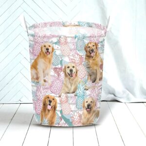 Golden Retriever In Summer Tropical With Leaf Seamless Laundry Basket Dog Laundry Basket Christmas Gift For Her Home Decor 3