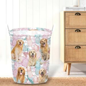 Golden Retriever In Summer Tropical With Leaf Seamless Laundry Basket Dog Laundry Basket Christmas Gift For Her Home Decor 4