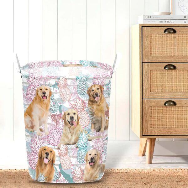 Golden Retriever In Summer Tropical With Leaf Seamless Laundry Basket – Dog Laundry Basket – Christmas Gift For Her – Home Decor
