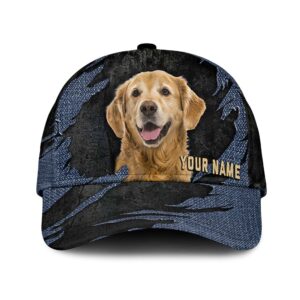 Golden Retriever Jean Background Custom Name Cap Classic Baseball Cap All Over Print Gift For Dog Lovers 1 f6bou7