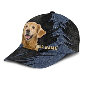 Golden Retriever Jean Background Custom Name Cap Classic Baseball Cap All Over Print Gift For Dog Lovers 3 oqms6h