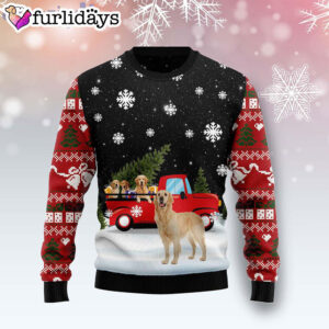 Golden Retriever Red Truck Dog Lover Ugly Christmas Sweater Gifts For Dog Lovers 1