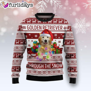 Golden Retriever Through The Snow Dog Lover Ugly Christmas Sweater Dog Memorial Gift 1