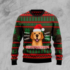 Golden Retriever Woofmas Ugly Christmas Sweater…
