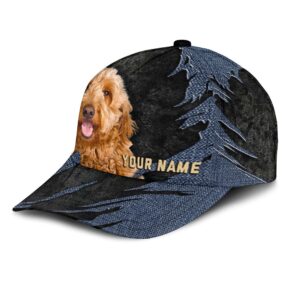Goldendoodle Jean Background Custom Name Cap Classic Baseball Cap All Over Print Gift For Dog Lovers 3 hx8whf
