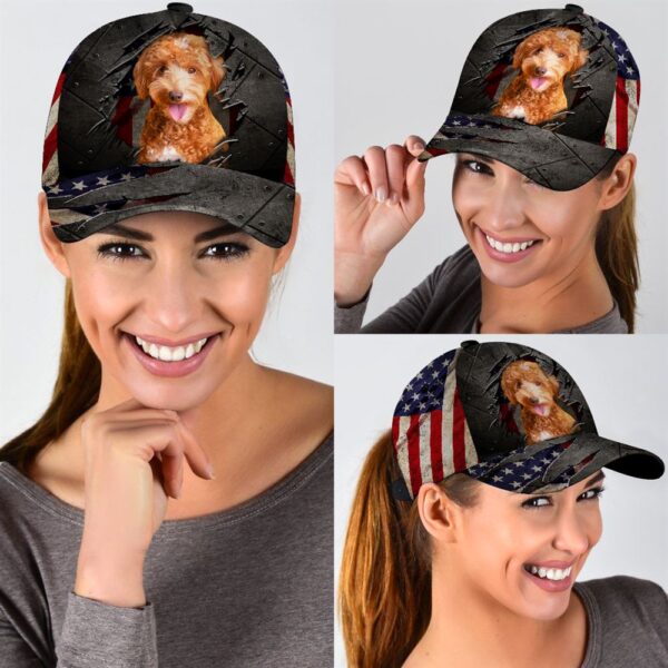 Goldendoodle On The American Flag Cap Custom Photo – Hats For Walking With Pets – Gifts Dog Caps For Friends