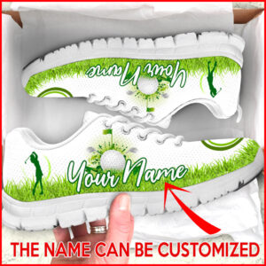 Golf Grass Green Color Custom Name Sneaker Fashion Comfortable Running Walking Shoes Gift For Adults 1