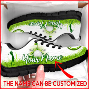 Golf Grass Green Color Custom Name Sneaker Fashion Comfortable Running Walking Shoes Gift For Adults 3