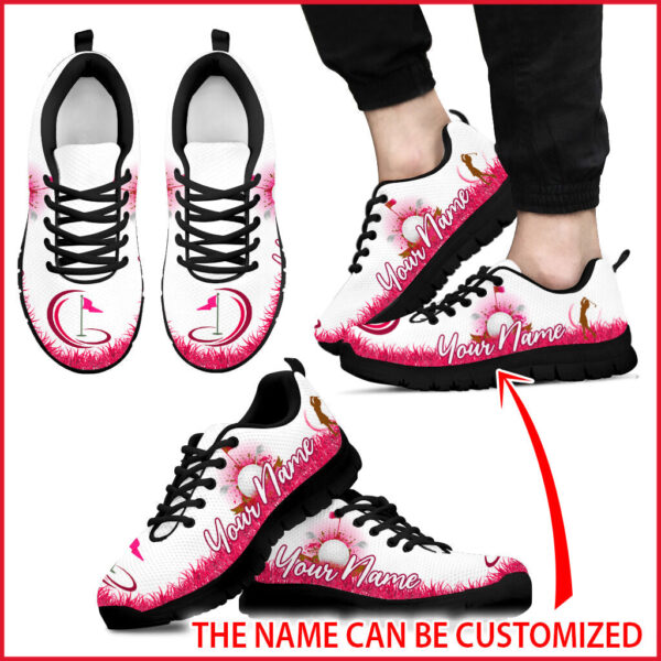 Golf Grass Hot Pink Color Custom Name Fashion Sneaker For Men And Women Comfortable Walking Running Lightweight Casual Shoes