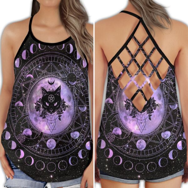 Gothic Skull Cat Club Style With Purple Open Back Camisole Tank Top – Fitness Shirt For Women – Exercise Shirt