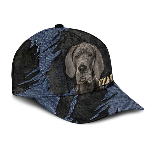 Great Dane Jean Background Custom Name & Photo Dog Cap – Classic Baseball Cap All Over Print – Gift For Dog Lovers